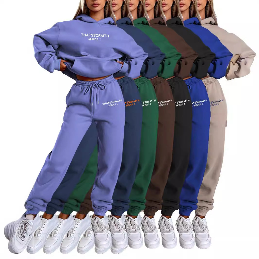 Women's Sports Set Letter Print Hooded Sweatshirt