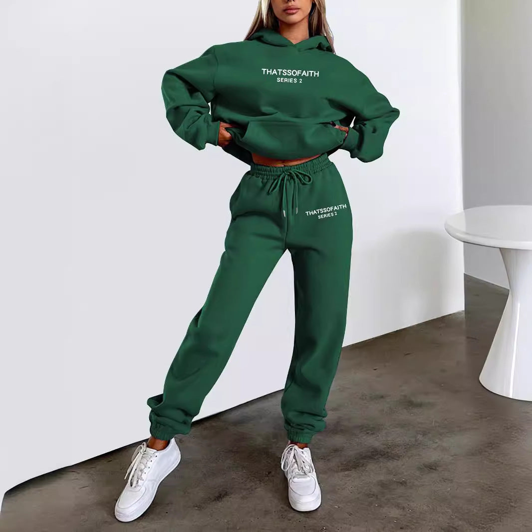 Women's Sports Set Letter Print Hooded Sweatshirt