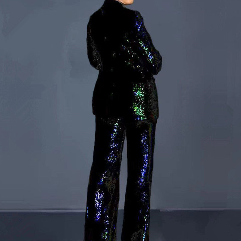Women's Slim Fit Sequin Blazer Suit with Elegant Pants