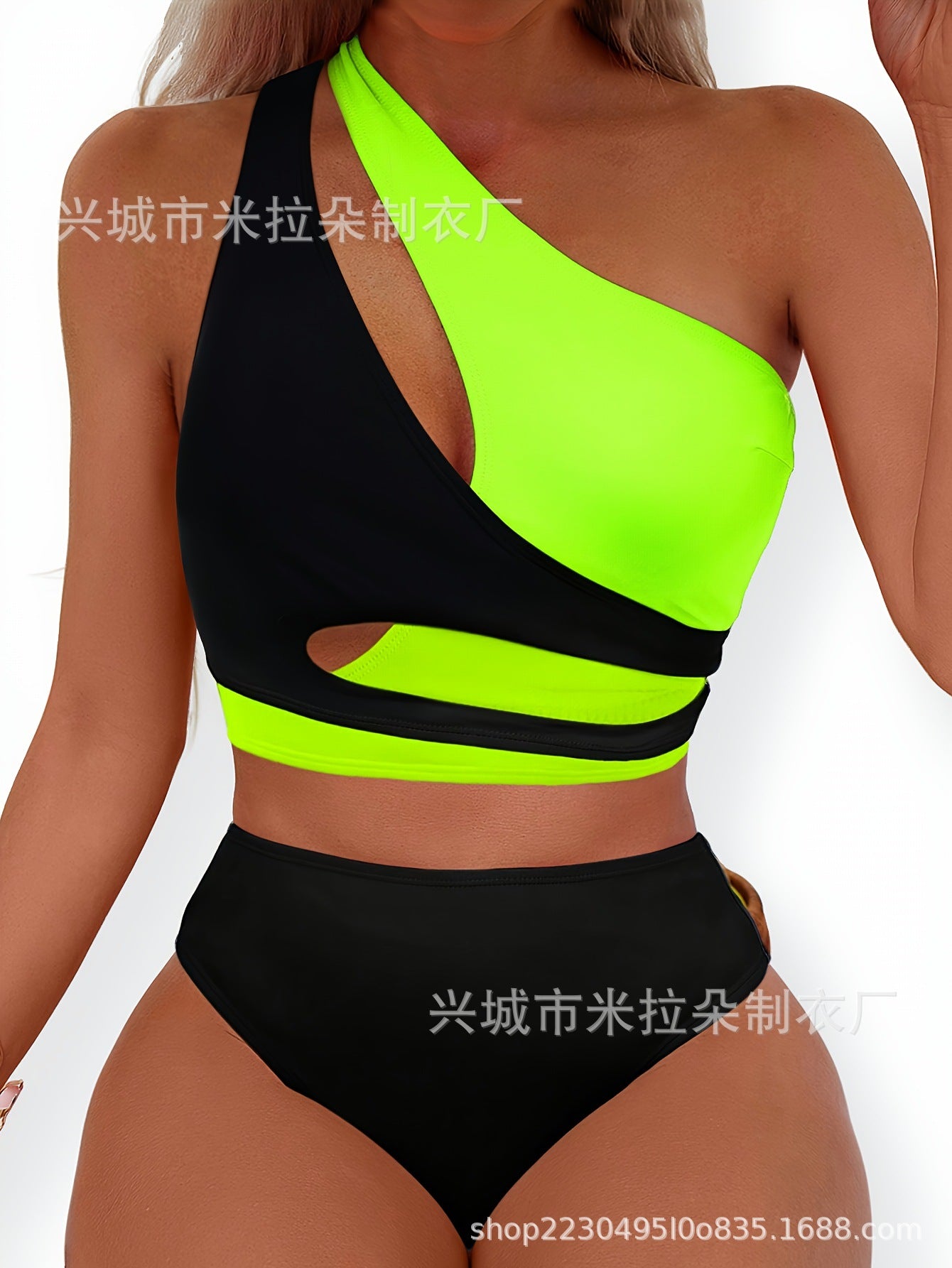 2025 Spot New Split Swimsuit Color-Blocked with Chest Cushion Women's Sexy Beachwear Swimsuit Women