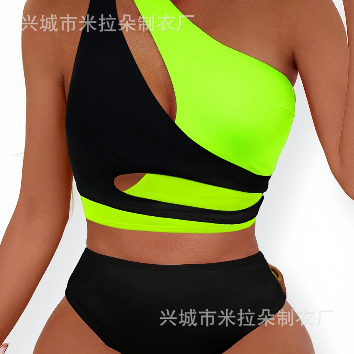 2025 Spot New Split Swimsuit Color-Blocked with Chest Cushion Women's Sexy Beachwear Swimsuit Women
