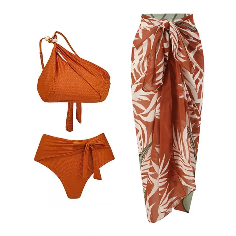 2025 Three-Piece Bikini Swimsuit Feminine Bikini Split Chiffon Long Skirt Swimsuit Set