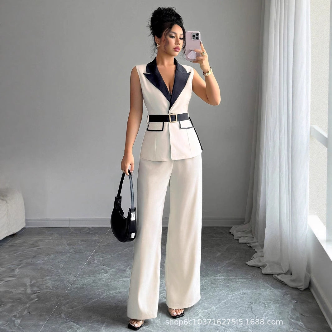 Autumn 2025 Elegant style bandeau straight trousers women's suit women's vest suit