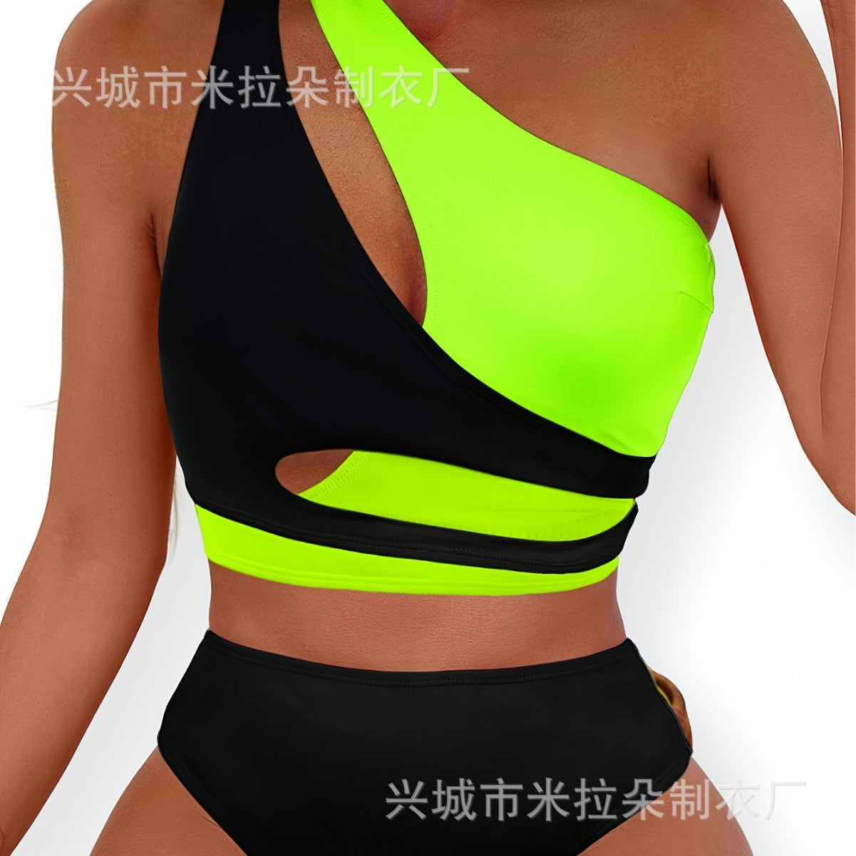2025 Spot New Split Swimsuit Color-Blocked with Chest Cushion Women's Sexy Beachwear Swimsuit Women