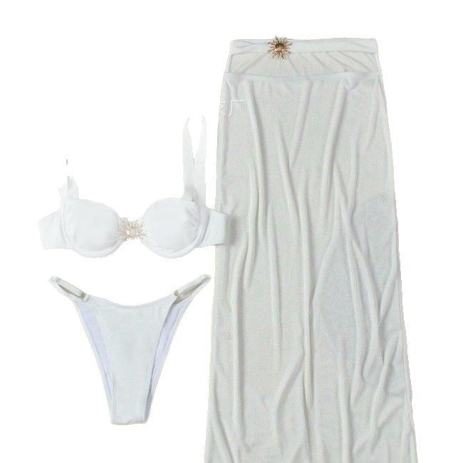 New three-piece swimsuit tie bikini sexy European and American bikini split swimsuit solid color slim beach skirt