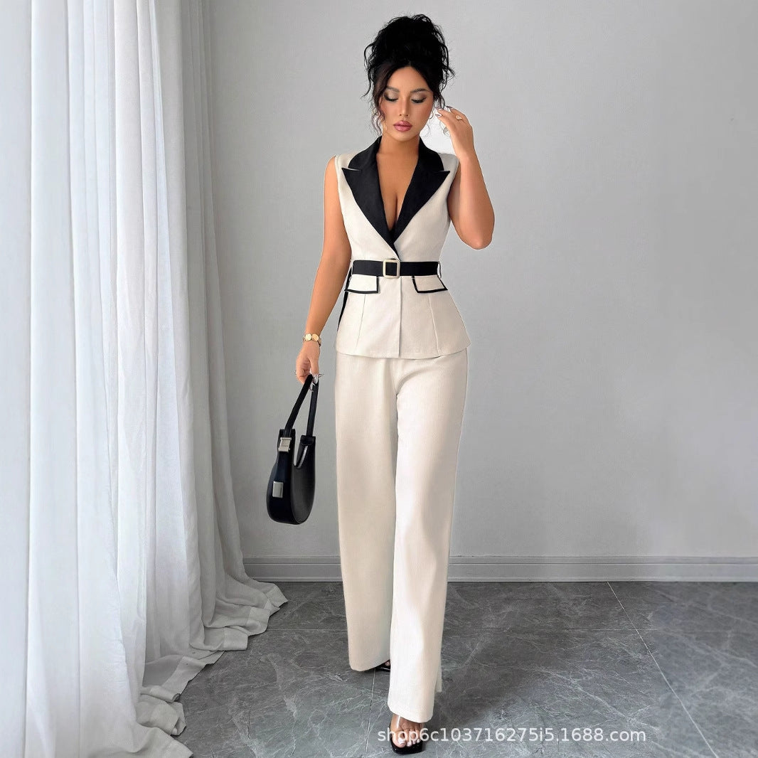 Autumn 2025 Elegant style bandeau straight trousers women's suit women's vest suit