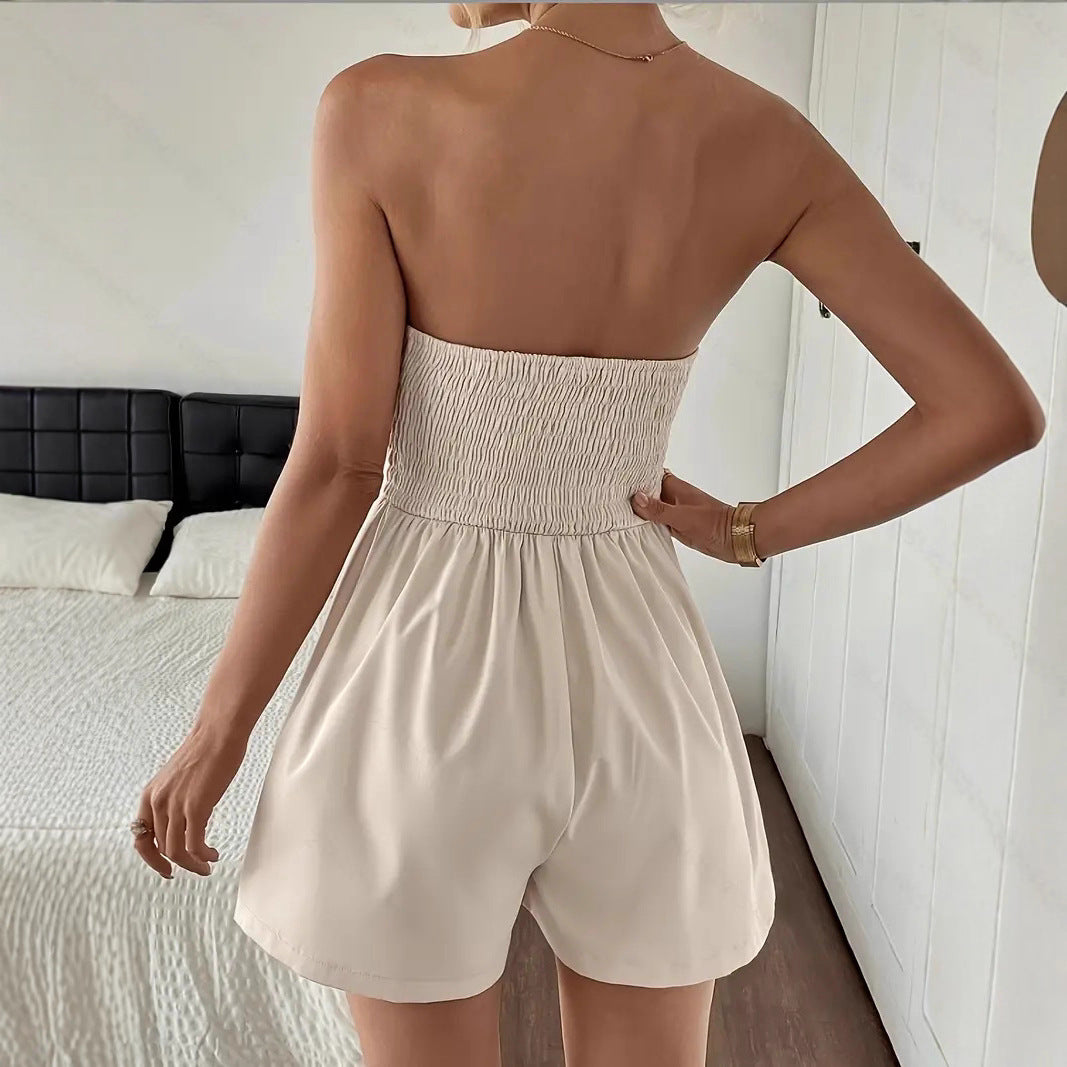 Structured Strapless Jumpsuit foreign trade ladies elegant sexy off-the-shoulder party dress waist jumpsuit suit