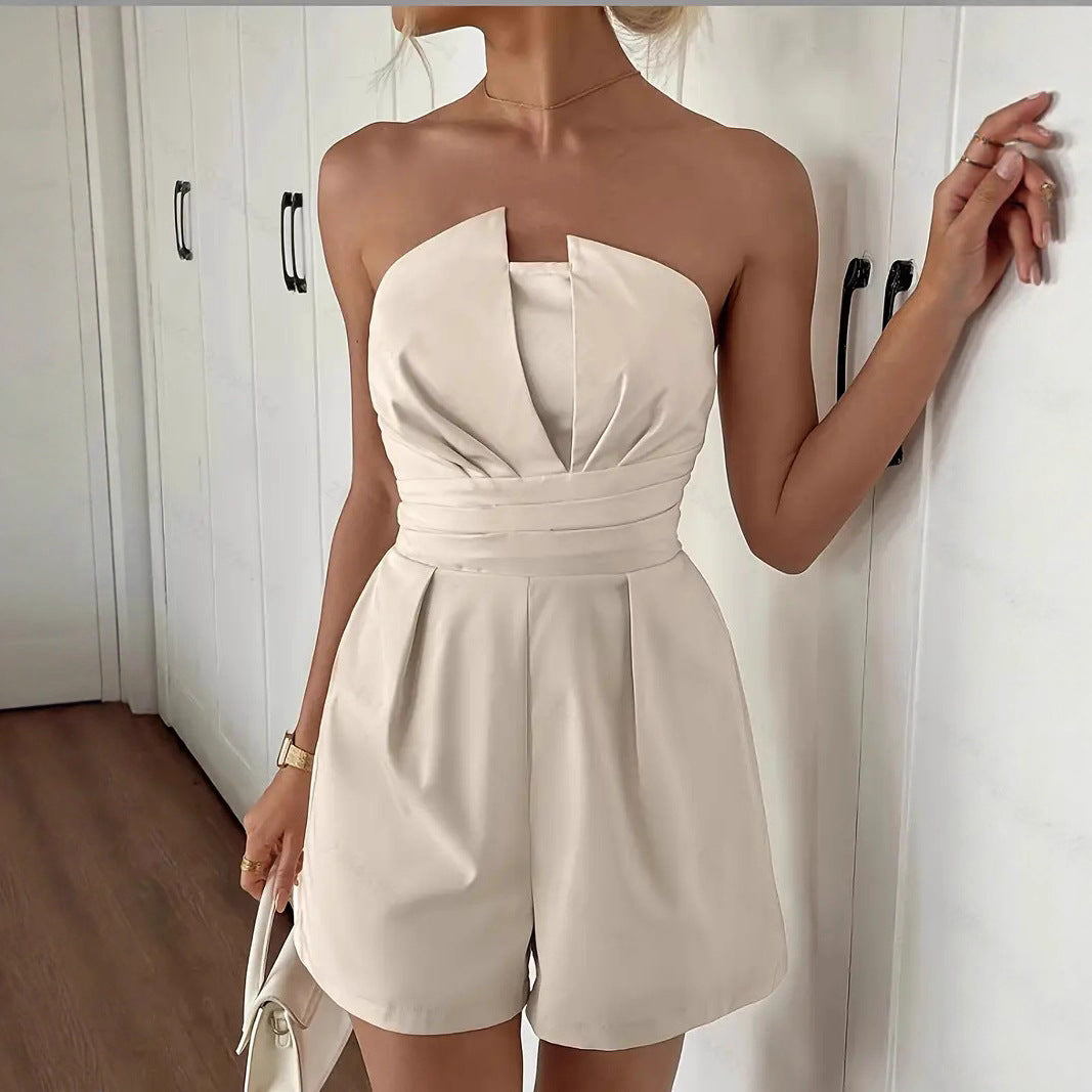 Structured Strapless Jumpsuit foreign trade ladies elegant sexy off-the-shoulder party dress waist jumpsuit suit