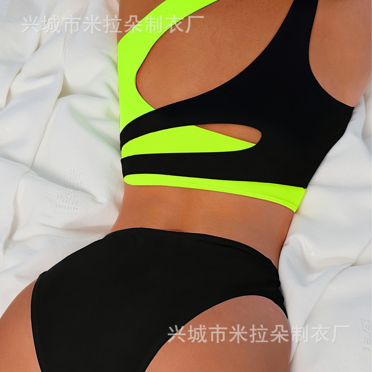 2025 Spot New Split Swimsuit Color-Blocked with Chest Cushion Women's Sexy Beachwear Swimsuit Women