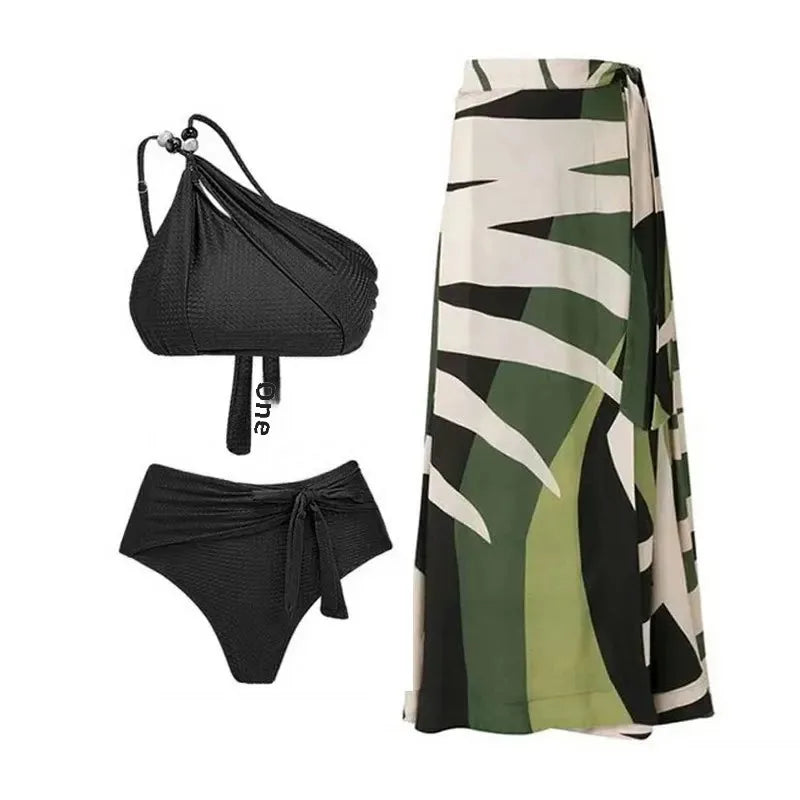 2025 Three-Piece Bikini Swimsuit Feminine Bikini Split Chiffon Long Skirt Swimsuit Set
