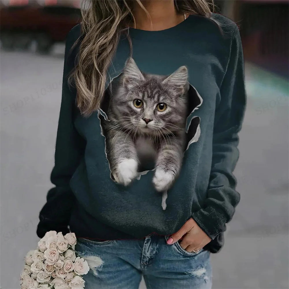 Cat Print Hoodie Women's Hoodies Animal Sweatshirts Harajuku Hoodie Autumn Winter Coats Pullovers