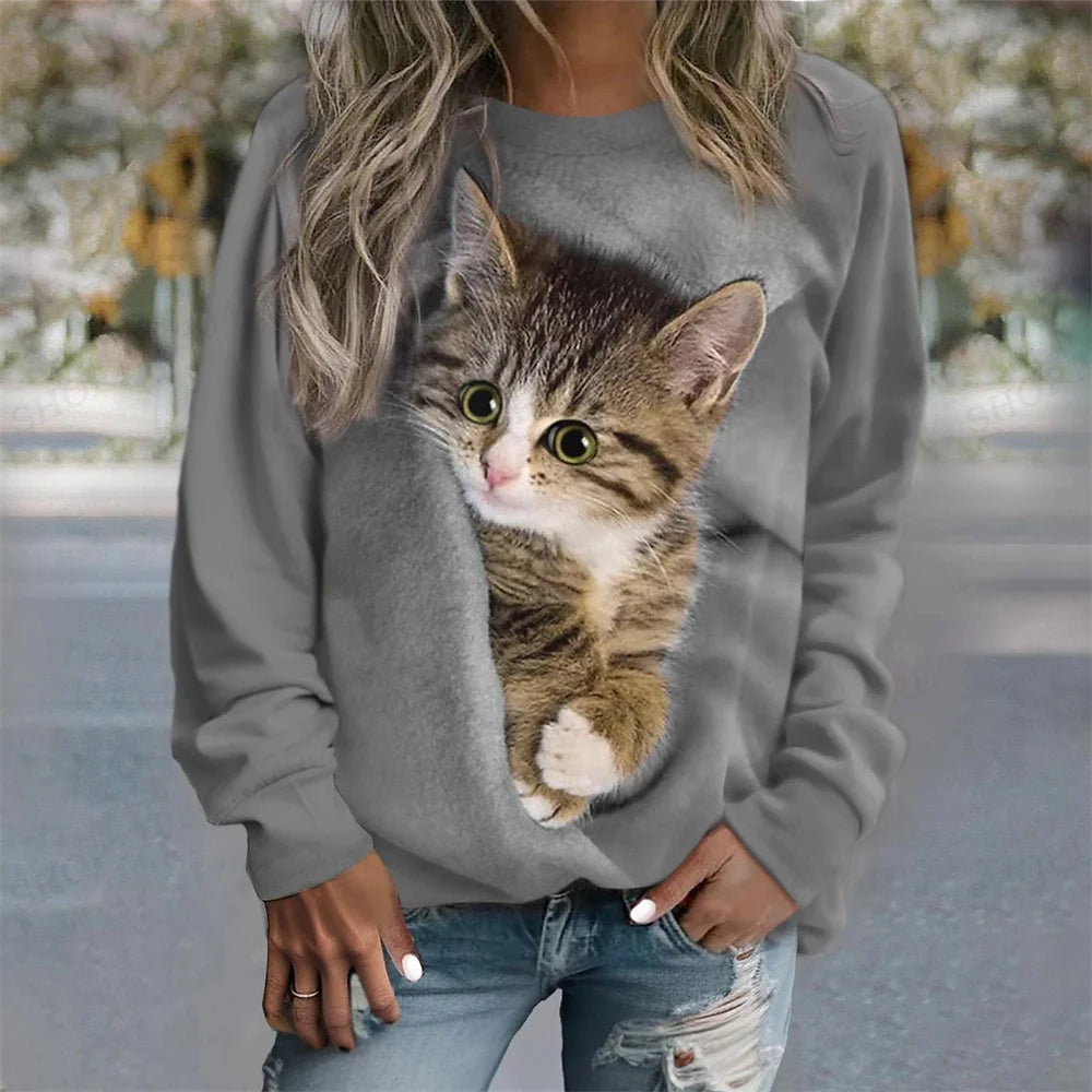 Cat Print Hoodie Women's Hoodies Animal Sweatshirts Harajuku Hoodie Autumn Winter Coats Pullovers