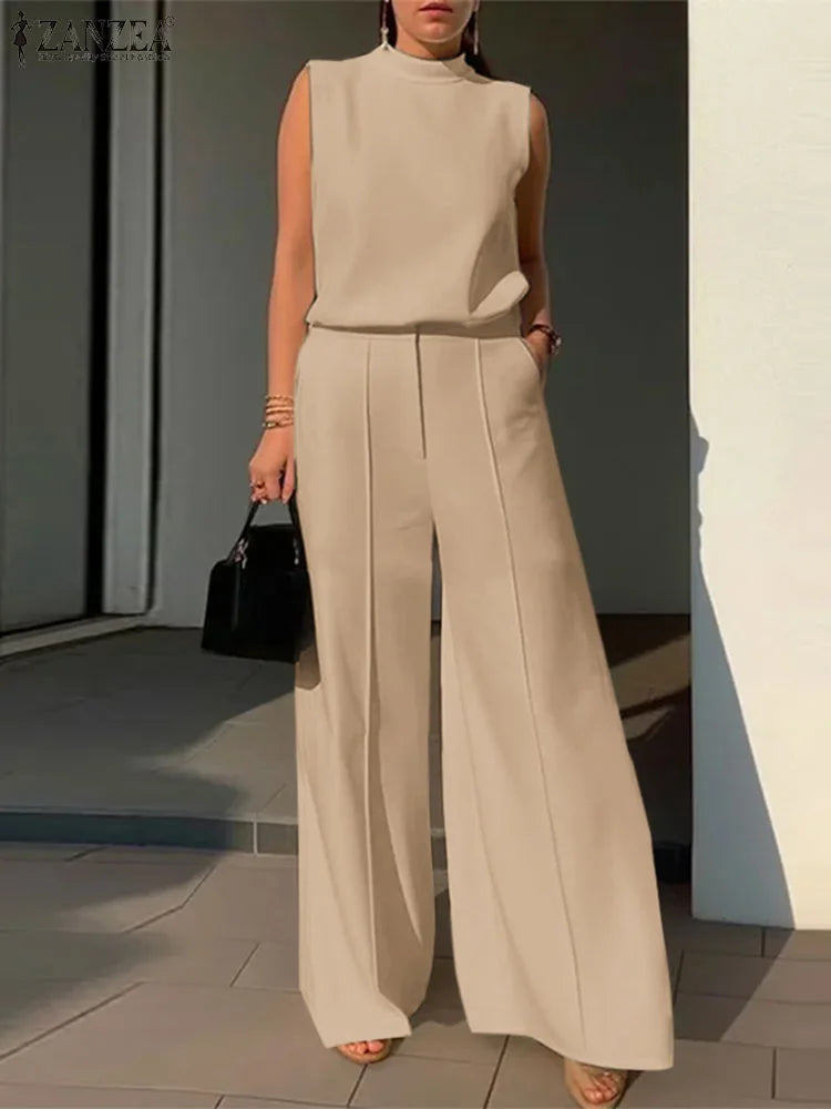 Elegant two-piece set, tank tops and wide-leg pants