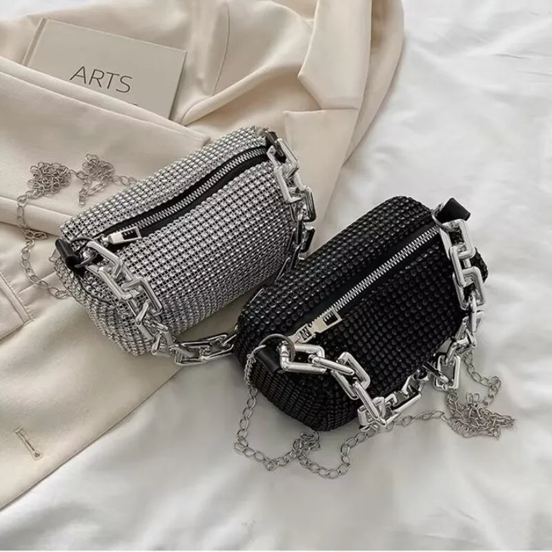 Women's Rhinestone Small Shoulder Bag Shiny Chain Handbag (6.3*3.54) inches