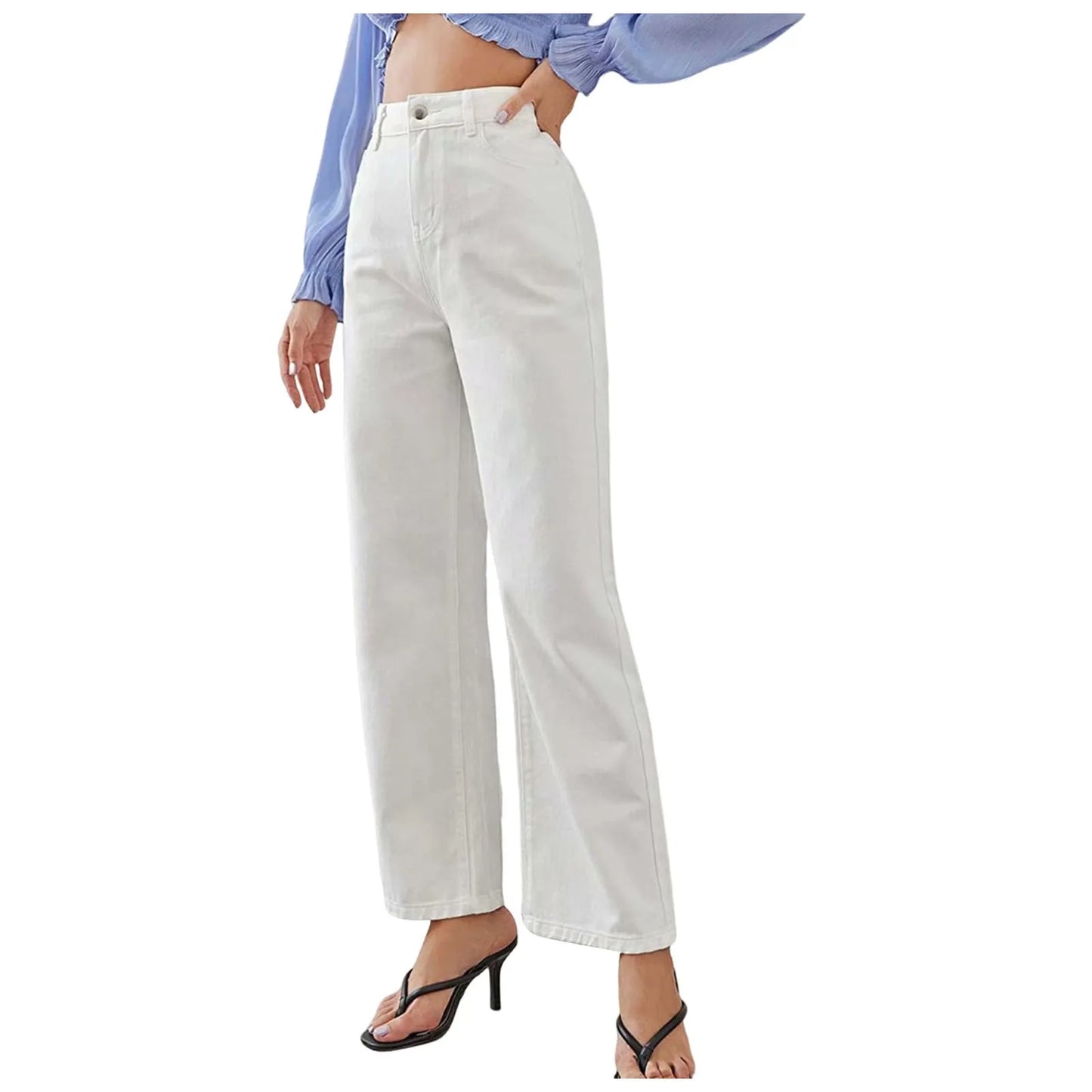 Women'S Wide Leg Pants High Waist Cowboy Daily Commuting Versatile Slimming Straight Pants Comfortable Casual Trousers