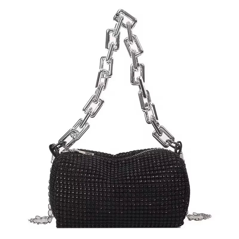 Women's Rhinestone Small Shoulder Bag Shiny Chain Handbag (6.3*3.54) inches