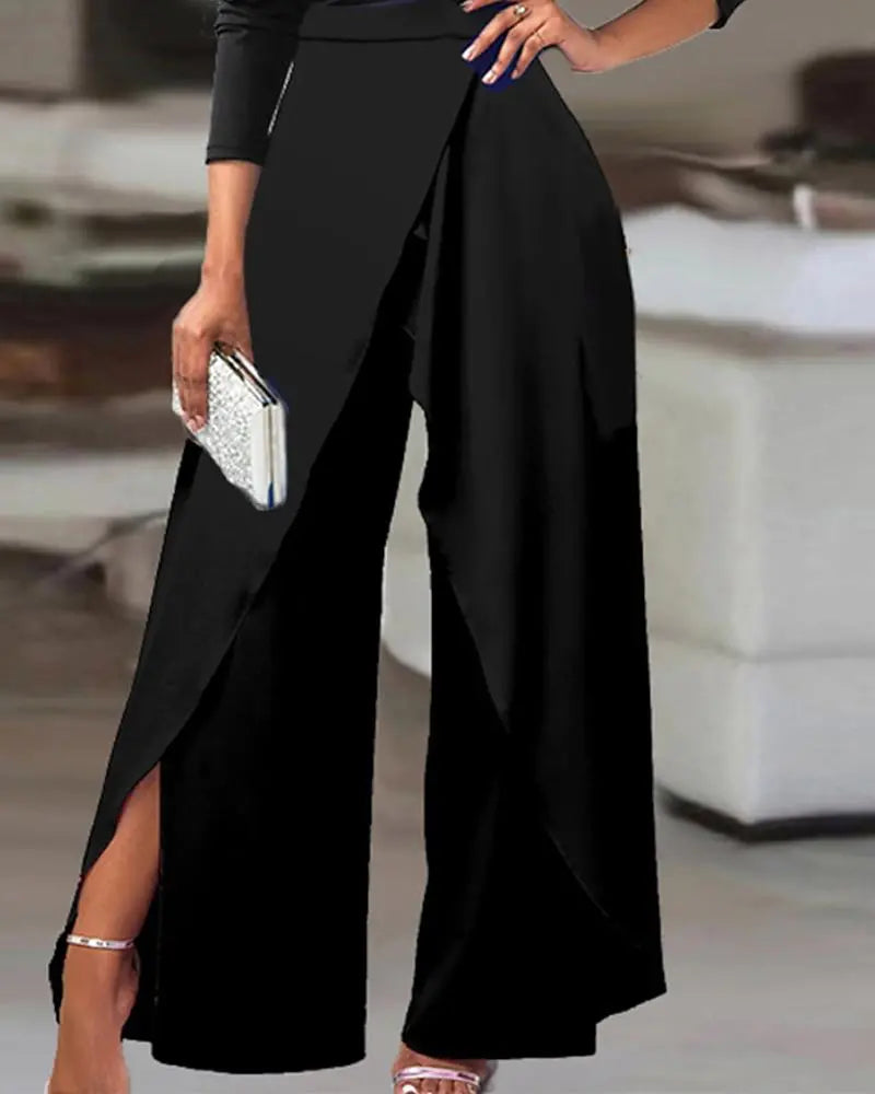 Jumpsuit for Women Elegant Office Lady Loose Ruched One Shoulder Split Hem Wide Leg Jumpsuit