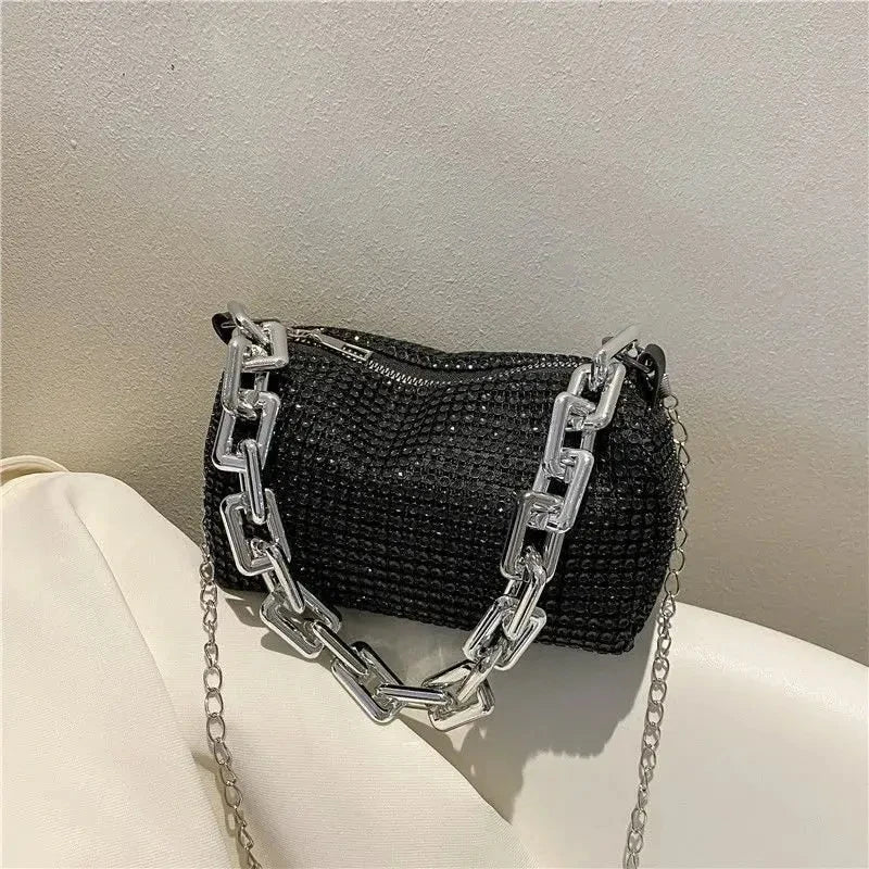 Women's Rhinestone Small Shoulder Bag Shiny Chain Handbag (6.3*3.54) inches