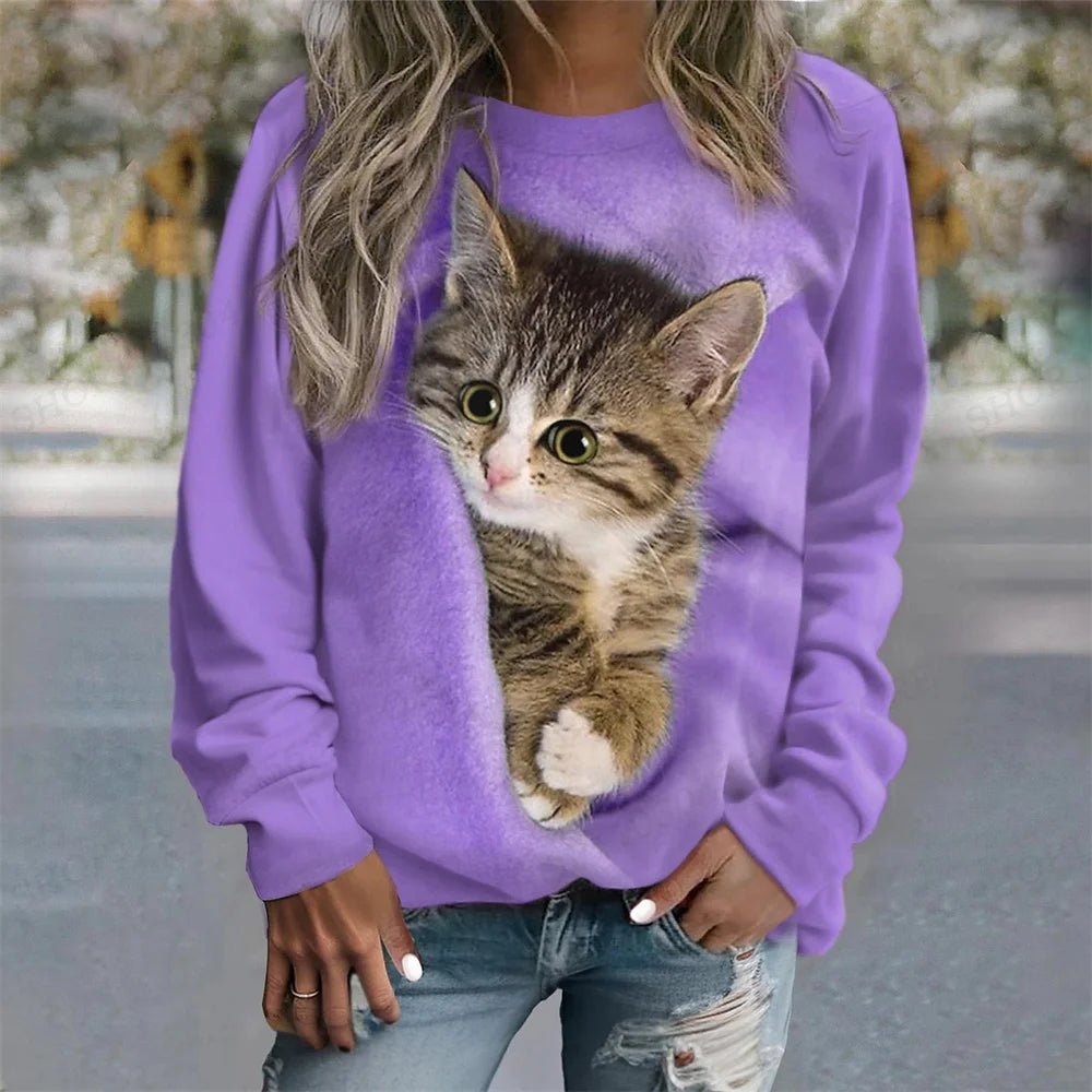 Cat Print Hoodie Women's Hoodies Animal Sweatshirts Harajuku Hoodie Autumn Winter Coats Pullovers