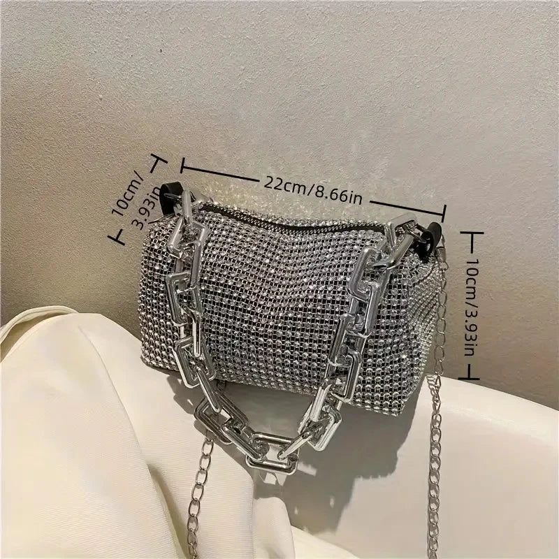 Women's Rhinestone Small Shoulder Bag Shiny Chain Handbag (6.3*3.54) inches