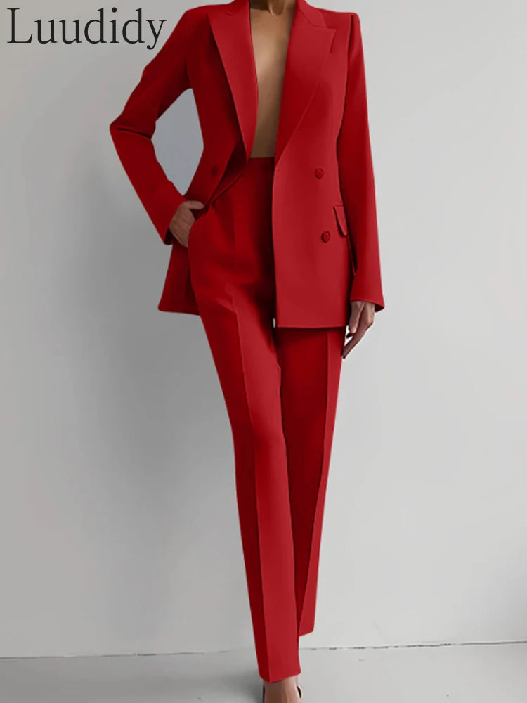 Two Piece Suit Women's Blazer Suit Office Lady Long Sleeve Blazer and Pant Sets