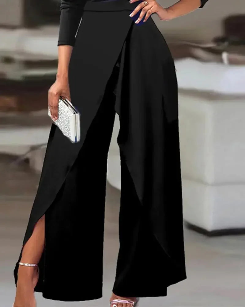 Jumpsuit for Women Elegant Office Lady Loose Ruched One Shoulder Split Hem Wide Leg Jumpsuit