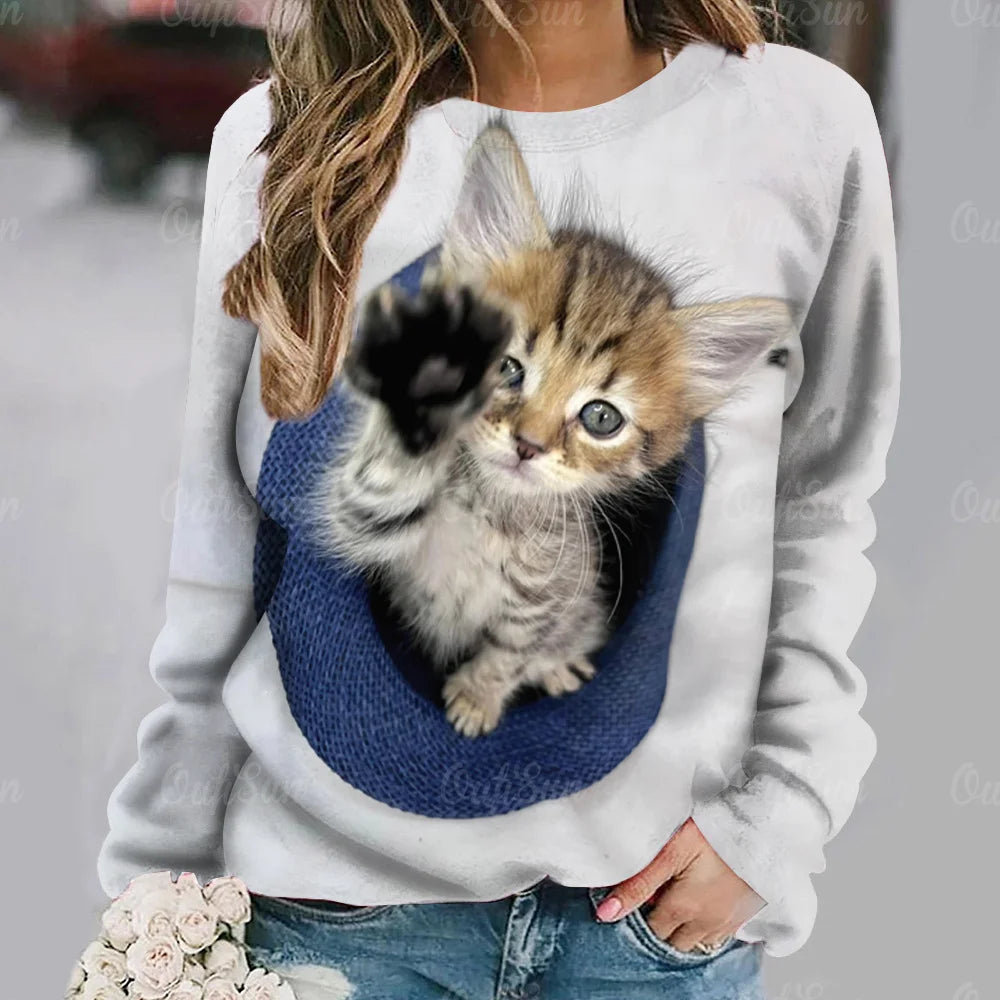 Cat Print Hoodie Women's Hoodies Animal Sweatshirts Harajuku Hoodie Autumn Winter Coats Pullovers