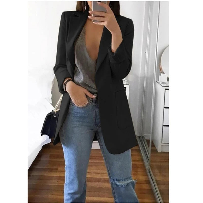 Classic Black Blazer for Women – Longline Tailored Fit | Perfect for Office or Casual Wear