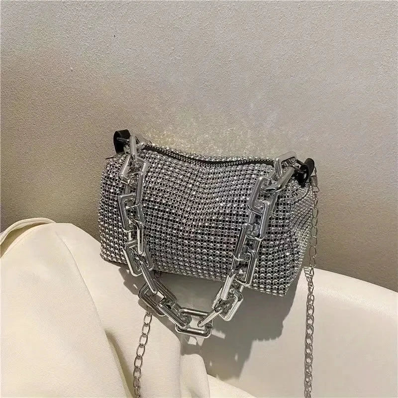 Women's Rhinestone Small Shoulder Bag Shiny Chain Handbag (6.3*3.54) inches