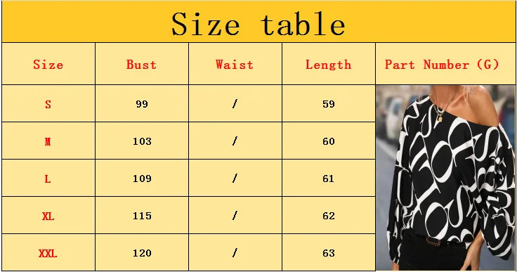 2025 Spring and Summer New Fashion Stylish Off-Shoulder Black and White Blouse – Chic Typography Print