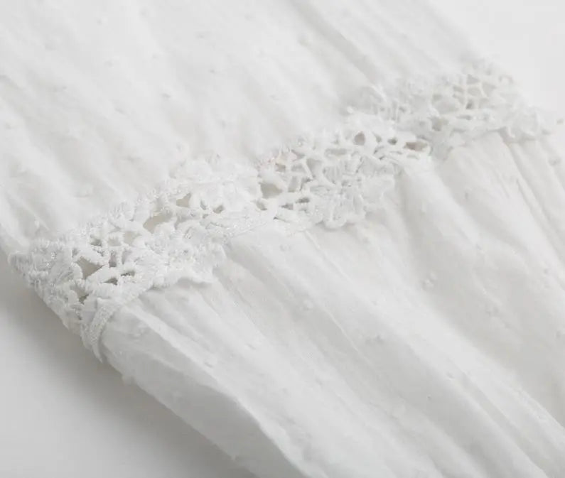 Romantic White Blouse with Lace and Ruffles | Bohemian Elegance 2025 Spring Summer Women Blouse Fashion Casual Ruffles V Neck Long Sleeve Hollow Out Tops Office Lady Boho Chic Shirt