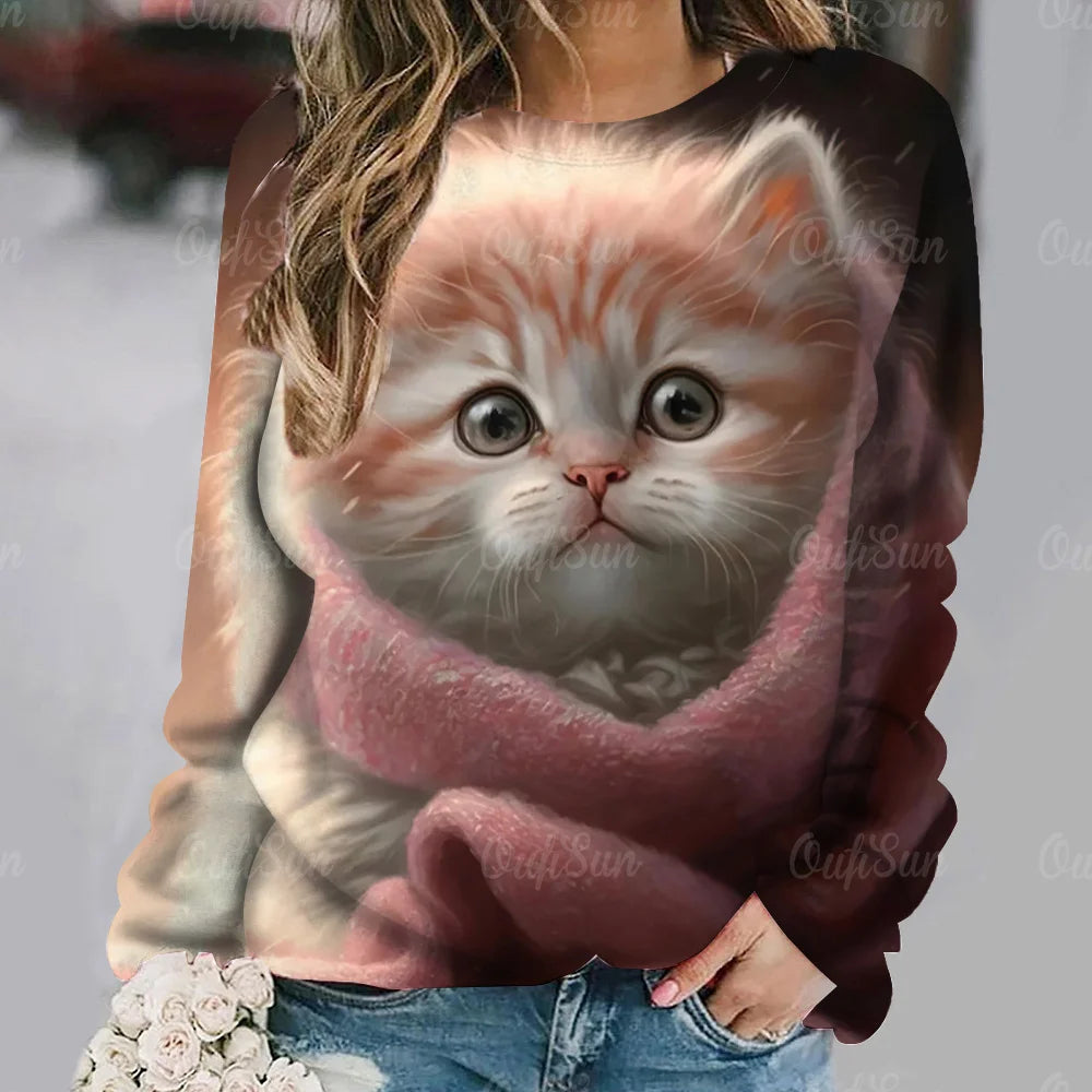 Cat Print Hoodie Women's Hoodies Animal Sweatshirts Harajuku Hoodie Autumn Winter Coats Pullovers