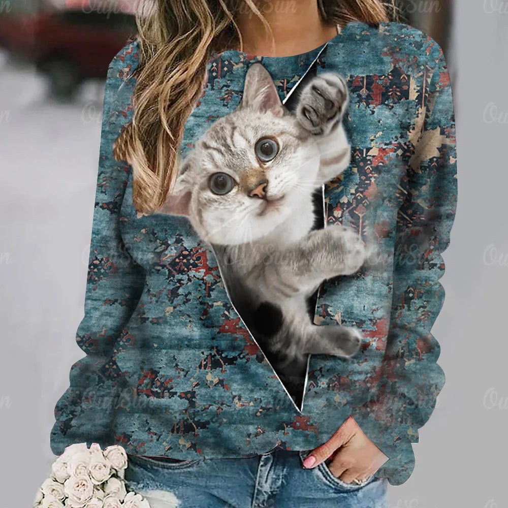Cat Print Hoodie Women's Hoodies Animal Sweatshirts Harajuku Hoodie Autumn Winter Coats Pullovers