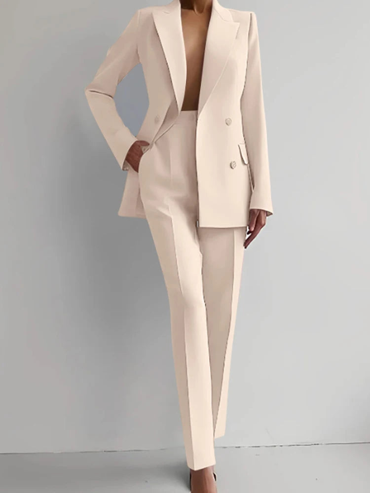 Two Piece Suit Women's Blazer Suit Office Lady Long Sleeve Blazer and Pant Sets