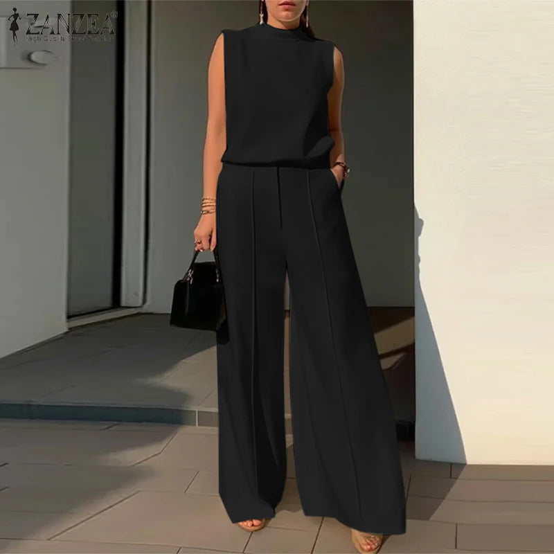 Elegant two-piece set, tank tops and wide-leg pants
