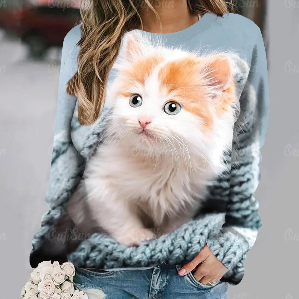 Cat Print Hoodie Women's Hoodies Animal Sweatshirts Harajuku Hoodie Autumn Winter Coats Pullovers