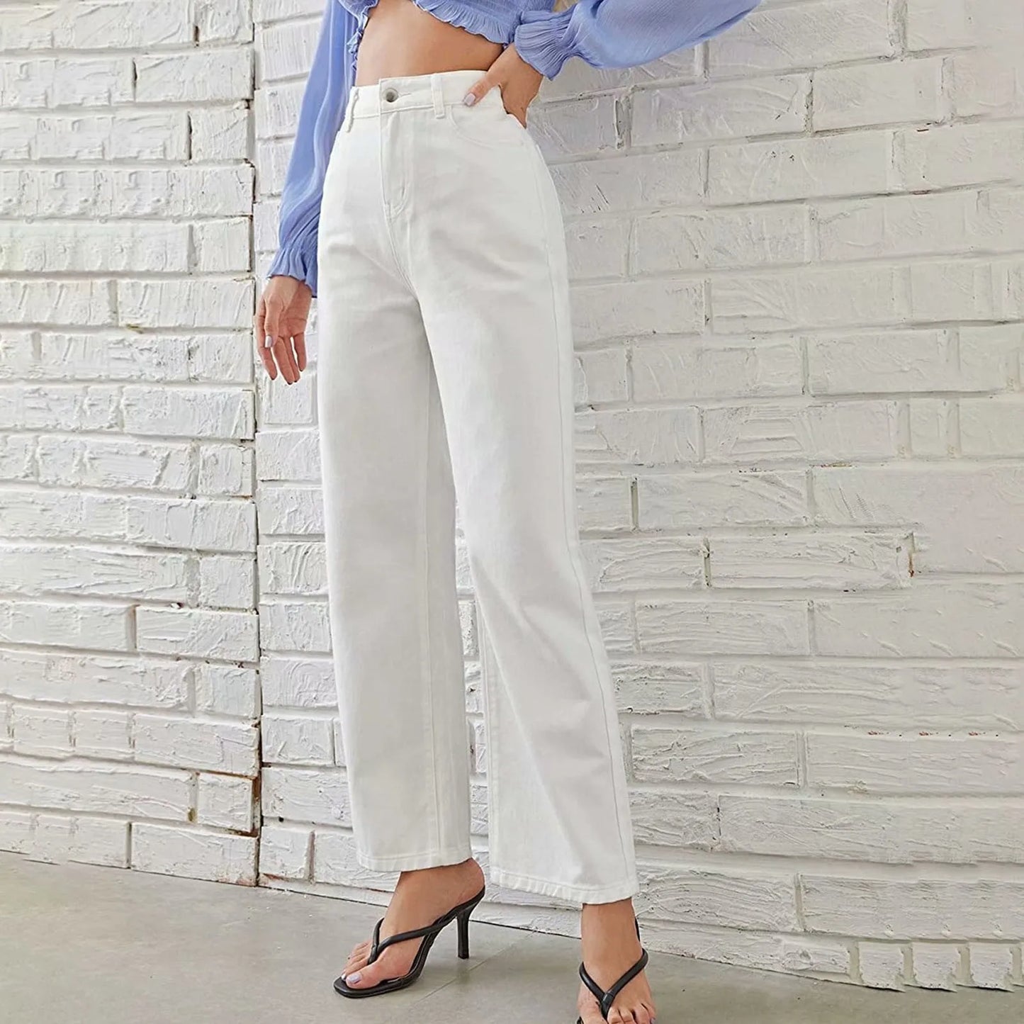 Women'S Wide Leg Pants High Waist Cowboy Daily Commuting Versatile Slimming Straight Pants Comfortable Casual Trousers