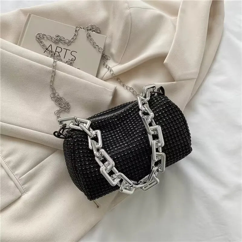Women's Rhinestone Small Shoulder Bag Shiny Chain Handbag (6.3*3.54) inches