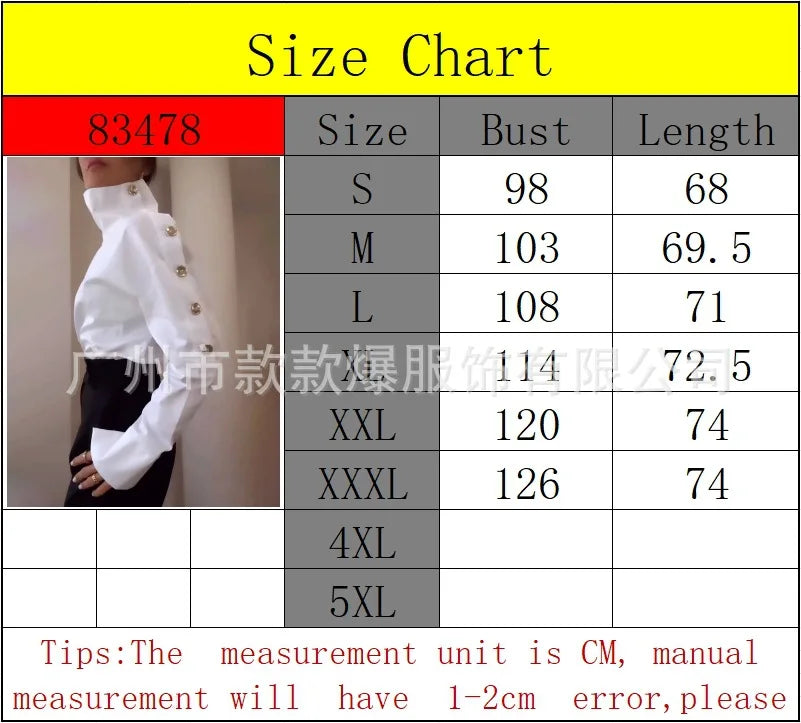 Women Trendy Stand Collar Side Button Elegant Shirt Spring Leisure Versatile Sexy Off Shoulder Long Sleeve White Blouses