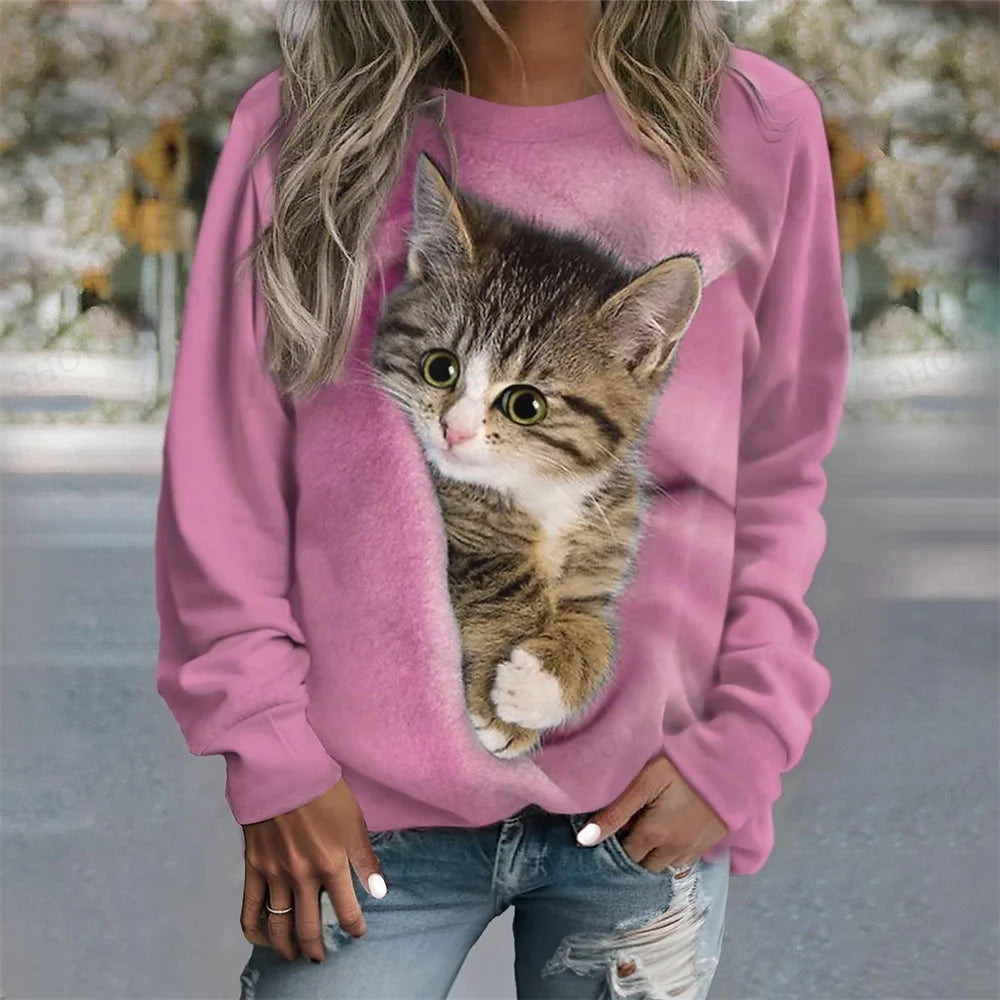 Cat Print Hoodie Women's Hoodies Animal Sweatshirts Harajuku Hoodie Autumn Winter Coats Pullovers