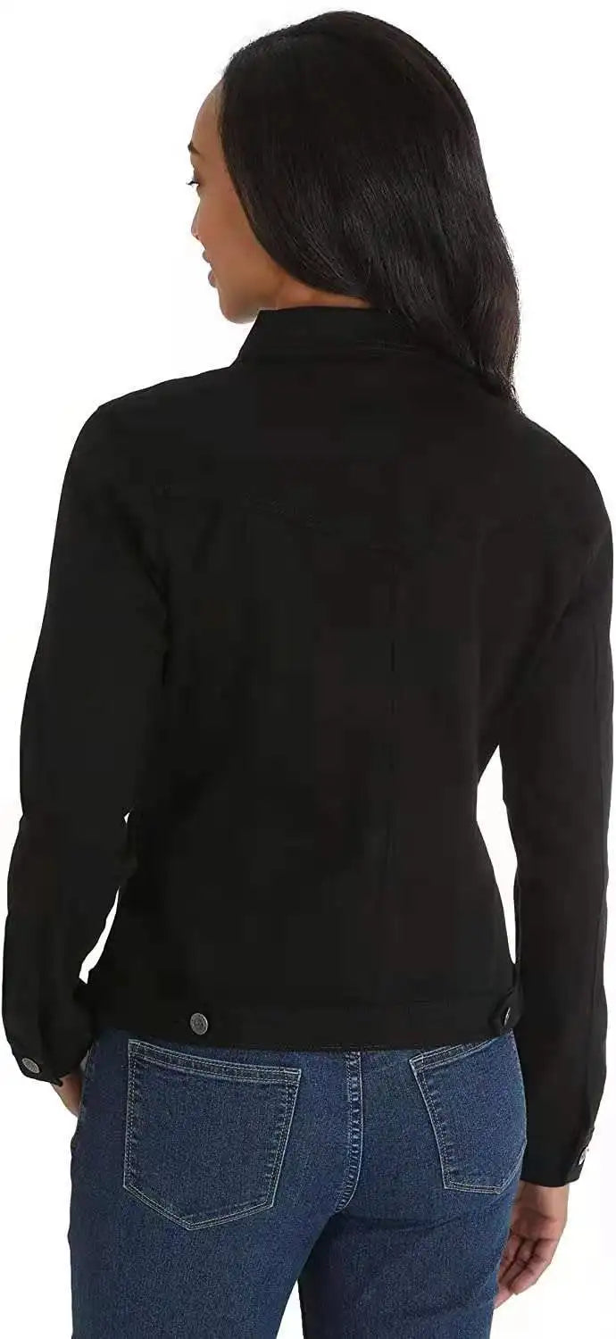 Women Denim Coat Washed Long Sleeve Slim Fit Short Jacket Pockets Turn Down Collar Street Casual Female Outerwear