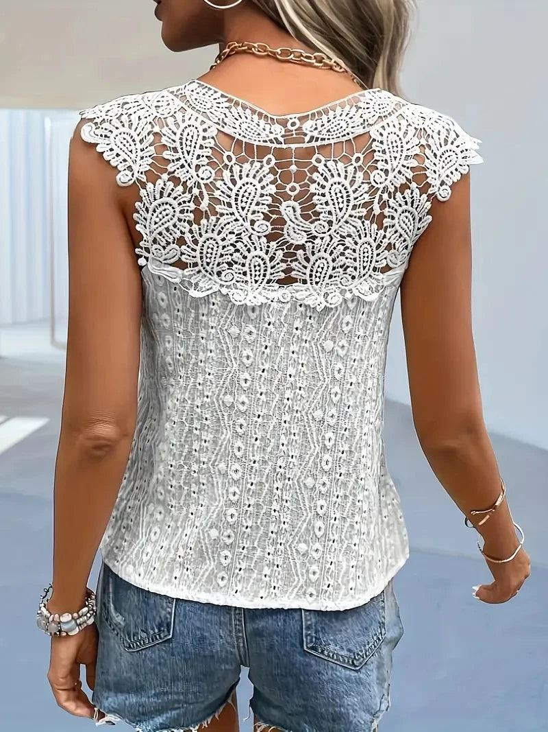 Elegant White Lace Blouse with Delicate Details | 2025 Women Spring and summer