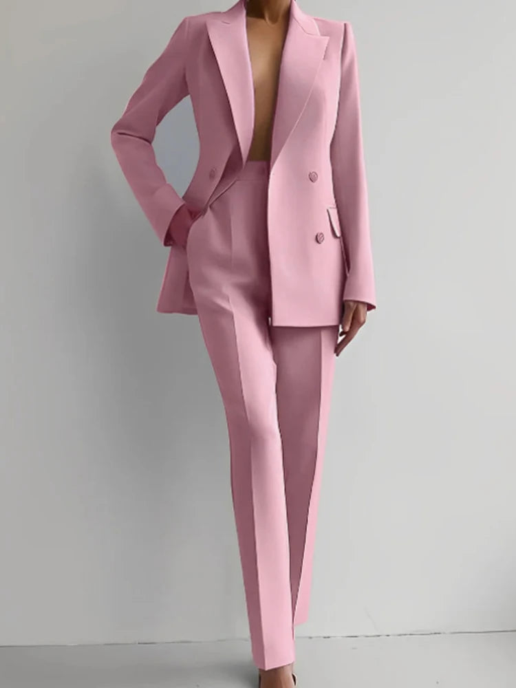 Two Piece Suit Women's Blazer Suit Office Lady Long Sleeve Blazer and Pant Sets