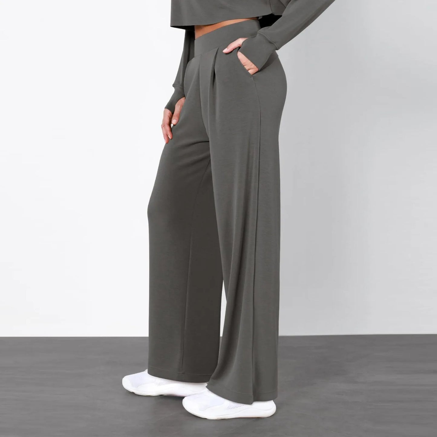 Women Black Draped Trouser Lady Office Business Work Formal Suit Pants Solid Color High Waist Straight Wide Leg Casual Pantalone
