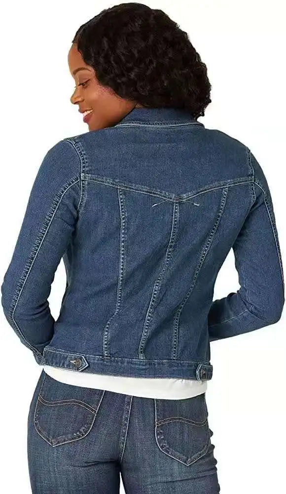 Women Denim Coat Washed Long Sleeve Slim Fit Short Jacket Pockets Turn Down Collar Street Casual Female Outerwear