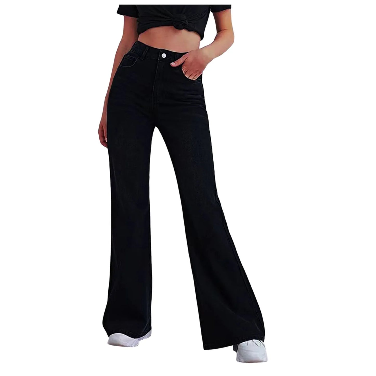 Women'S Wide Leg Pants High Waist Cowboy Daily Commuting Versatile Slimming Straight Pants Comfortable Casual Trousers