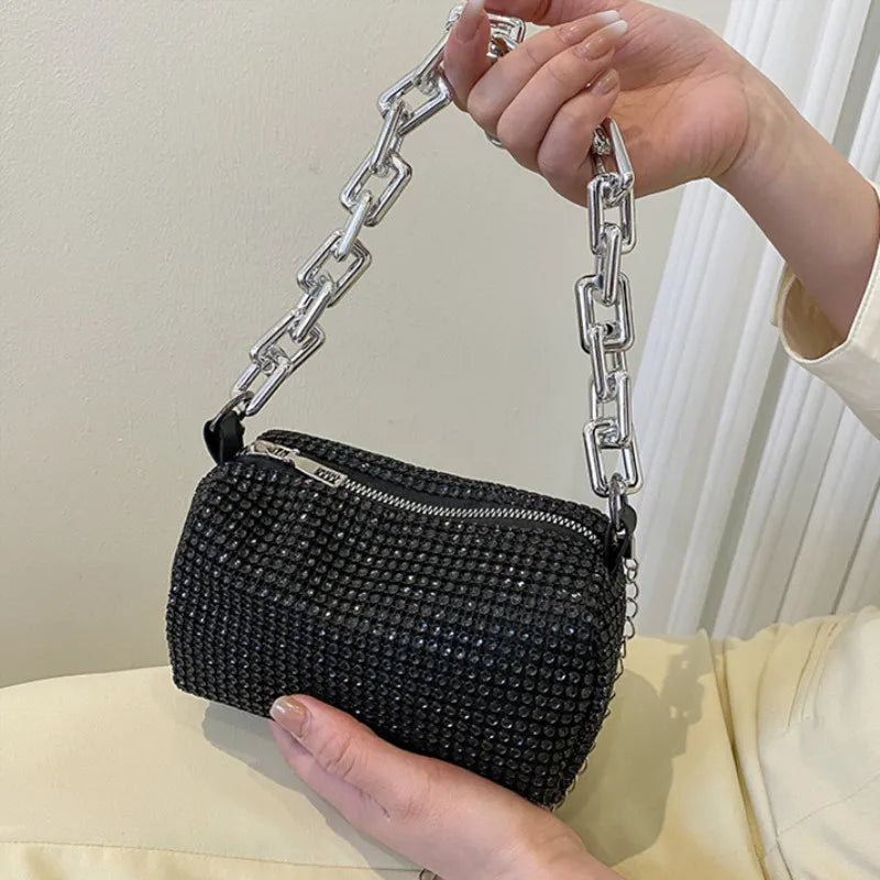 Women's Rhinestone Small Shoulder Bag Shiny Chain Handbag (6.3*3.54) inches
