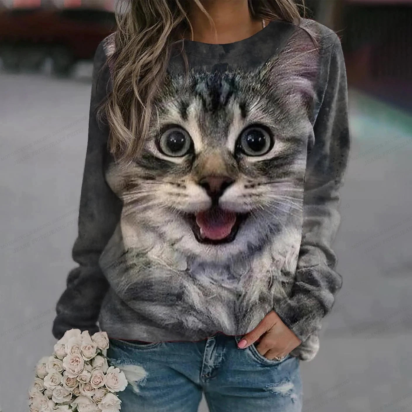 Lovely Dog Hoodie Women Fashion Hoodies Sweatshirts Cat Print Hoodies O-Neck Kawaii Clothes Women Sweats Girl Coats Animal