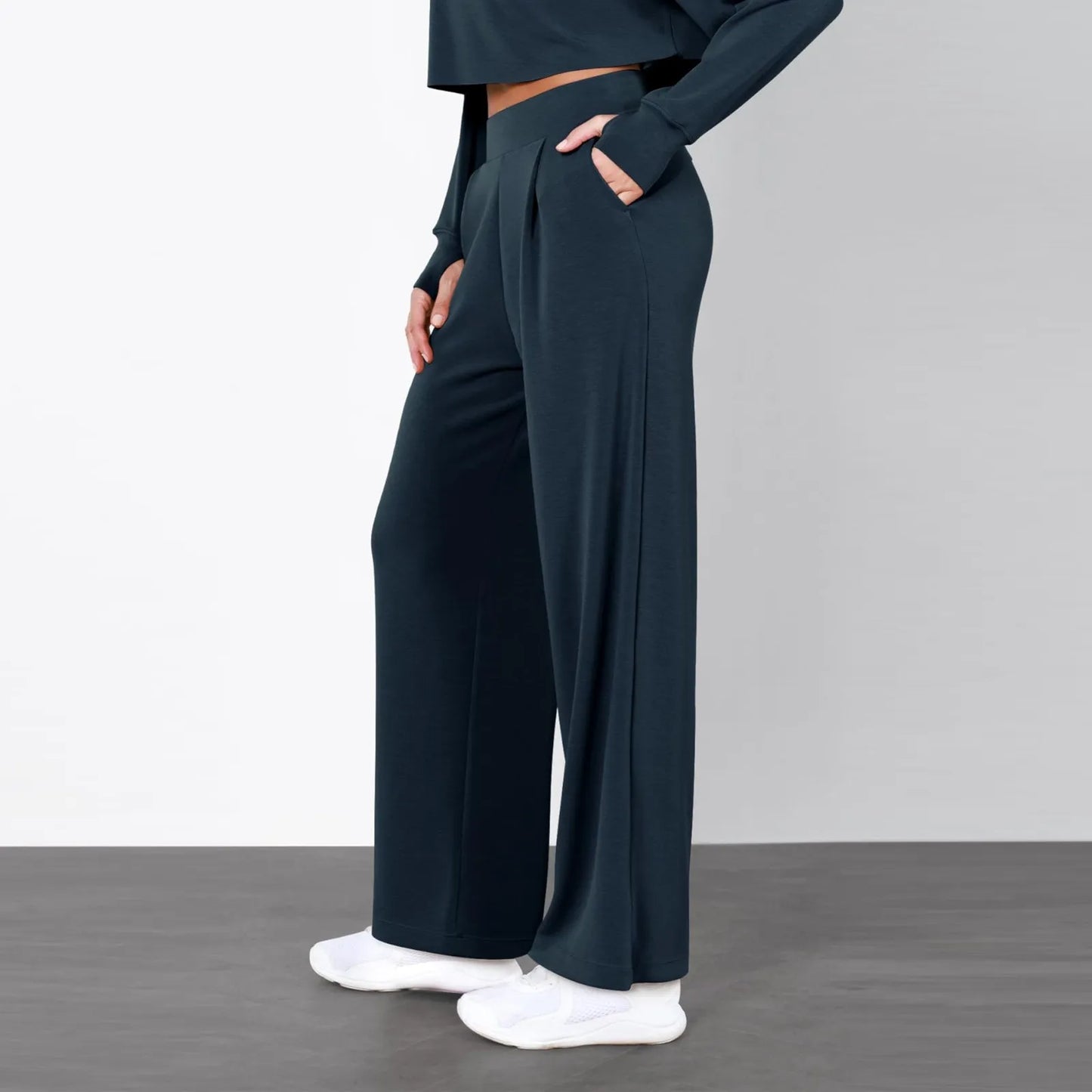 Women Black Draped Trouser Lady Office Business Work Formal Suit Pants Solid Color High Waist Straight Wide Leg Casual Pantalone