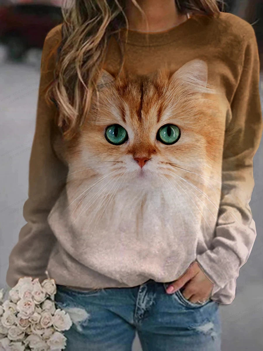 Lovely Dog Hoodie Women Fashion Hoodies Sweatshirts Cat Print Hoodies O-Neck Kawaii Clothes Women Sweats Girl Coats Animal